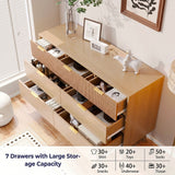 RichYa Fluted 7 Drawer Dresser for Bedroom,Chest of Drawers with Metal Handle,Wooden TV Stand for Living Room,Natural Oak