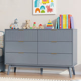 RichYa Dresser for Bedroom with 6 Drawers,Fluted Dresser with Metal Handle,Chest of Drawers & TV Stand,Closet Storage Organizer for Living Room, Kids Room（Gray）