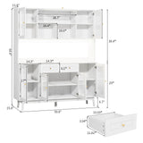 RichYa 64.4''H Kitchen Pantry Cabinet with RGB LED Light,2 Drawers Hutch Buffet Storage Cabinet with Glass Doors & Adjustable Shelves for Dining Room,White