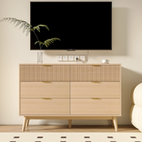 RichYa Fluted 6-Drawer Dresser for Bedroom, Chest of Drawers with Handle Design for Living Room,Natural Oak