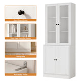 RichYa 71'' Tall Bookcase with Glass Door,3 Tier Display Bookshelves with Adjustable Shelves for Home Office,Living Room,White