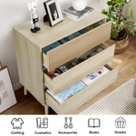 RichYa Fluted Wood Dresser for Bedroom,3-Drawer Dresser with Handle Free & Tapered Legs Design,Modern Nightstand for Living Room Hallway,Natural Oak