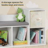 Cowiewie 47.2'' W x 24''H x 13.4''D Kids Bookshelf with Reading Nook, 6-Cubby Toy Storage Organizer for Playroom, Kids Room, White