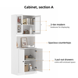 RichYa 4Pcs Kitchen Hutch Pantry Cabinets,Furniture Department Cabinet with Doors,China Cabinet with Glass Doors for Living Room