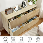 RichYa Fluted Wood Dresser for Bedroom,4-Drawer Dresser with Gold Handle & Tapered Legs Design,Modern TV Stands for Living Room Hallway,Natural Oak