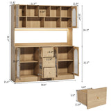 RichYa 64.4''H Kitchen Pantry Cabinet with RGB LED Light,3 Drawers Hutch Buffet Storage Cabinet with Glass Doors & Adjustable Shelves for Dining Room