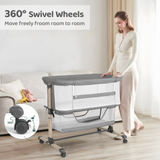 Cowiewie Bassinet Bedside Sleeper, Portable, Breathable, Adjustable Baby Bedside Bassinet, Grey