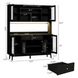 RichYa 64.4''H Kitchen Pantry Cabinet with RGB LED Light,2 Drawers Hutch Buffet Storage Cabinet with Glass Doors & Adjustable Shelves for Dining Room,White