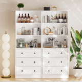 RichYa 4-Piece TV Stand for TVs up to 75”,Entertainment Center with Bookshelves for TVs,TV Stand Cabinets with 6 Drawers for Living Room,White
