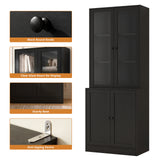 RichYa 71'' Tall Bookcase with Glass Door,3 Tier Display Bookshelves with Adjustable Shelves for Home Office,Living Room,White