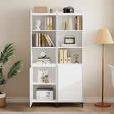 RichYa 71"H Narrow Bookcase with Door,3 Cubes Display Bookshelves,5 Tier Storage Cabinet with Metal Leg for Office,Living Room,White