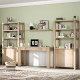 RichYa Bookcase with Doors & 3-Tier Open Shelves,Bottom Closed Storage Cabinet for Living Room,Home Office,White