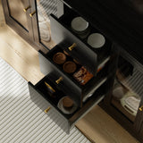 RichYa 59.1"W Large Kitchen Pantry Hutch Cabinet, Tall Coffee Bar Storage Cabinet with 6 Glass Doors, 3 Drawers & Microwave Shelf, Freestanding Cupboard with Large Countertop,White