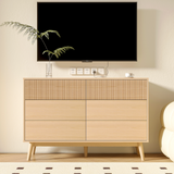 RichYa Fluted 6-Drawer Dresser for Bedroom, Chest of Drawers with Handle Free Design for Living Room,Natural Oak