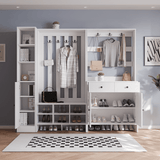 RichYa Entryway Shoe Storage Cabinet with Coat Rack, Shoe Rack Organizer with 2 Drawers & 2 Doors for Living Room,White(B)