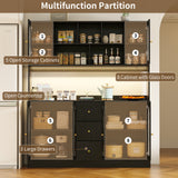 RichYa 64.4''H Kitchen Pantry Cabinet with RGB LED Light,3 Drawers Hutch Buffet Storage Cabinet with Glass Doors & Adjustable Shelves for Dining Room