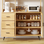 RichYa 59.6"H Kitchen Pantry Cabinet with Countertop & Tapered Legs,Freestanding Hutch Storage Cabinet with Glass Door & Adjustable Shelves for Dining Room,Light Wood