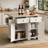 RichYa Kitchen Islands with Storage, Rolling Kitchen Cart with Drop Leaf and Lockable Wheels, Microwave Island Table for Kitchen, Living Room, White