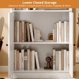 RichYa 71'' Tall Bookcase with Glass Door,3 Tier Display Bookshelves with Adjustable Shelves for Home Office,Living Room,White