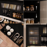 RichYa 64.4''H Kitchen Pantry Cabinet with RGB LED Light,2 Drawers Hutch Buffet Storage Cabinet with Glass Doors & Adjustable Shelves for Dining Room,White