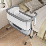 Cowiewie Bassinet Bedside Sleeper, Portable, Breathable, Adjustable Baby Bedside Bassinet, Grey