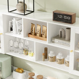 RichYa 59.1"W Large Kitchen Pantry Hutch Cabinet, Tall Coffee Bar Storage Cabinet with 6 Glass Doors, 3 Drawers & Microwave Shelf, Freestanding Cupboard with Large Countertop,White