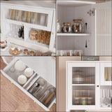 RichYa 64.4''H Kitchen Pantry Cabinet with RGB LED Light,2 Drawers Hutch Buffet Storage Cabinet with Glass Doors & Adjustable Shelves for Dining Room,White