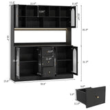 RichYa 64.4''H Kitchen Pantry Cabinet with RGB LED Light,3 Drawers Hutch Buffet Storage Cabinet with Glass Doors & Adjustable Shelves for Dining Room