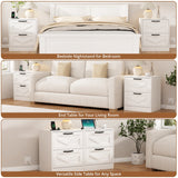 RichYa White Nightstand with Drawer and Charging Station, Farmhouse End Table with Open Shelf and Metal Handle, Side Table for Bedroom