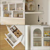 RichYa 64.4''H Kitchen Pantry Cabinet with RGB LED Light,3 Drawers Hutch Buffet Storage Cabinet with Glass Doors & Adjustable Shelves for Dining Room