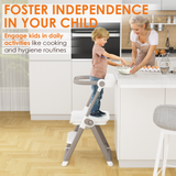 Cowiewie Folding Toddler Step Stool, Montessori Learning Tower for Kitchen and Bathroom, White