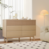 RichYa Fluted 6-Drawer Dresser for Bedroom, Chest of Drawers with Handle Free Design for Living Room,Natural Oak