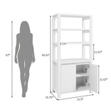 RichYa Bookcase with Doors & 3-Tier Open Shelves,Bottom Closed Storage Cabinet for Living Room,Home Office,White