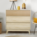 RichYa Fluted Wood Dresser for Bedroom,3-Drawer Dresser with Handle Free & Tapered Legs Design,Modern Nightstand for Living Room Hallway,Natural Oak