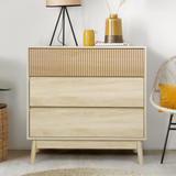 RichYa Fluted Wood Dresser for Bedroom,3-Drawer Dresser with Handle Free & Tapered Legs Design,Modern Nightstand for Living Room Hallway,Natural Oak