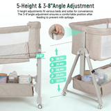Cowiewie Baby Bassinet, Portable Bedside Bassinet with Wheels, Storage & Travel Bag, for 0-6 Months, Brown