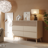 RichYa Fluted 8-Drawer Dresser for Bedroom, Chest of Drawers with Handle Free Design for Living Room,Natural Oak