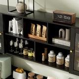 RichYa 59.1"W Large Kitchen Pantry Hutch Cabinet, Tall Coffee Bar Storage Cabinet with 6 Glass Doors, 3 Drawers & Microwave Shelf, Freestanding Cupboard with Large Countertop,White