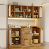 RichYa 64.4''H Kitchen Pantry Cabinet with RGB LED Light,3 Drawers Hutch Buffet Storage Cabinet with Glass Doors & Adjustable Shelves for Dining Room