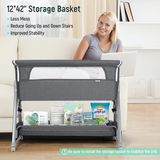 Cowiewie Bassinet with Mattress Large Volume Mobile with Storage Bedside Sleeper for Infant Baby Gray