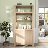RichYa Bookcase with Doors & 3-Tier Open Shelves,Bottom Closed Storage Cabinet for Living Room,Home Office,White