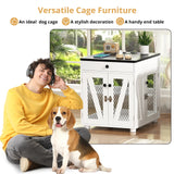 RichYa Furniture Style Dog Crate End Table, Wooden Dog Kennel with Dual USB Charging Station, for Small Dogs Under 25 lbs Indoor Use, White, S Size
