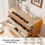 RichYa Fluted 8 Drawer Dresser for Bedroom, Chest of Drawers with Metal Handle,Wooden TV Stand for Living Room,Natural Oak