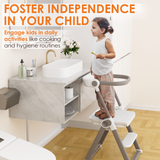 Cowiewie Folding Toddler Step Stool, Montessori Learning Tower for Kitchen and Bathroom, White