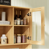 RichYa 59.1"W Large Kitchen Pantry Hutch Cabinet, Tall Coffee Bar Storage Cabinet with 6 Glass Doors, 3 Drawers & Microwave Shelf, Freestanding Cupboard with Large Countertop,White