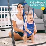 Slevoo 2-in-1 Baby Jumper and Toddler Swing Set with Portable Quick Foldable Stand, Easy Setup, Adjustable Strap, Soft Padded Seat, Blue