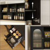 RichYa 64.4''H Kitchen Pantry Cabinet with RGB LED Light,3 Drawers Hutch Buffet Storage Cabinet with Glass Doors & Adjustable Shelves for Dining Room