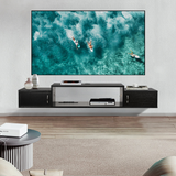 55" Floating Tv Stand Wall Mounted Media Console with Power Outlet, floating entertainment center TV Shelf, Under TV Floating Cabinet Desk, Television Stands for Bedroom, Living Room, Black