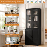 RichYa 71'' Tall Bookcase with Glass Door,3 Tier Display Bookshelves with Adjustable Shelves for Home Office,Living Room,White