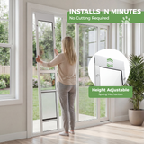 Slevoo Dog Door for Sliding Glass Door, Height Adjustable 79 1/5" to 82", Weatherproof Silicone Flap, Lock Design, White Aluminum Frame, Medium